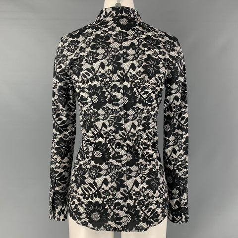 DOLCE &amp; GABBANA Camisa de algodón con botones de encaje blanco y negro talla 4