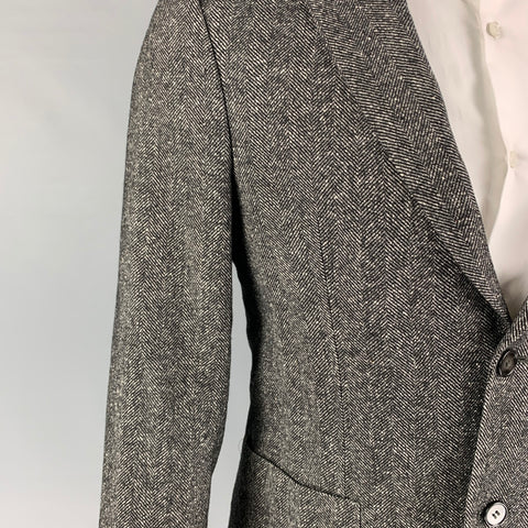 OFFICINE GENERALE Size 38 Black White Herringbone Wool Silk Sport Coat