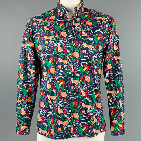 MAISON KITSUNE Taille L Chemise à manches longues en coton imprimé multicolore marine