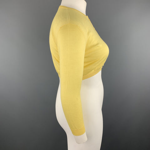 VALENTINO Size L Pastel Yellow Wool Blend Cropped Cardigan