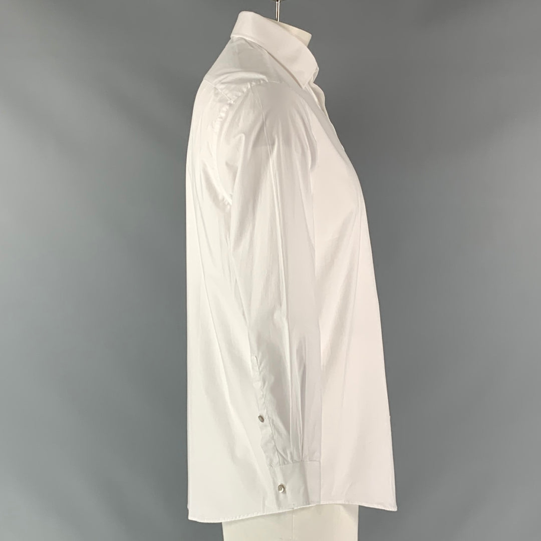 MICHAEL KORS Size L White Solid Cotton Button Up Long Sleeve Shirt