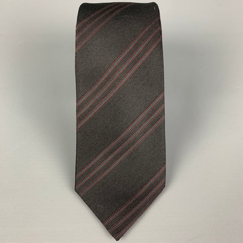 YOHJI YAMAMOTO Black Red Diagonal Stripe Silk Tie