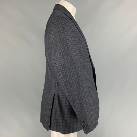 CANALI Size 34 Grey & Navy Plaid Wool Single Breasted Sport Coat