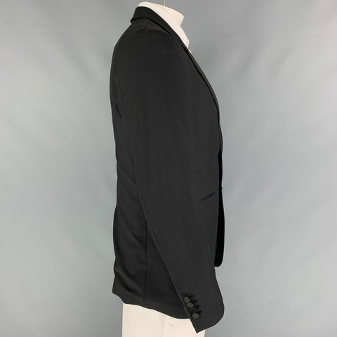 BURBERRY LONDON Size 42 Black Wool Mohair Tuxedo Sport Coat
