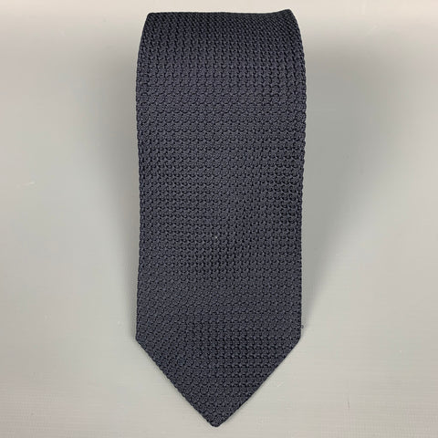 DRAKES LONDON Navy Textured Silk Tie