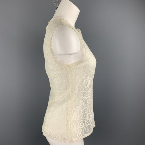 CHRISTIAN DIOR Size M White Lace Polyester Sleeveless Blouse