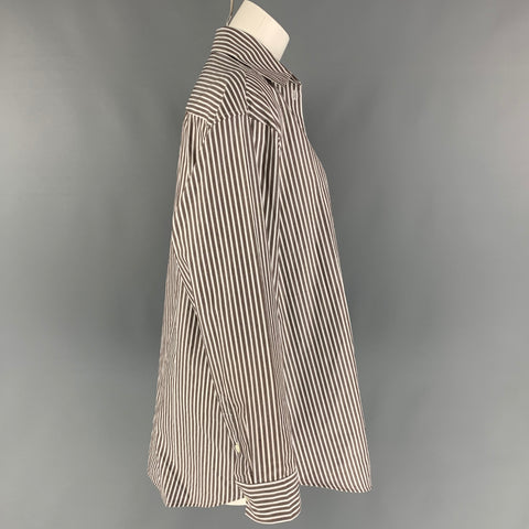 PETER DO Blusa extragrande de popelín de algodón con rayas color topo talla 2