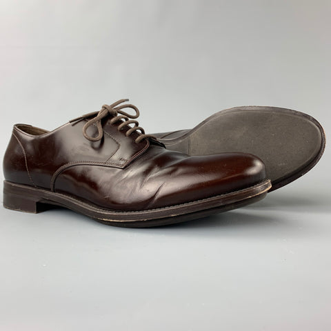 PRADA Size 11 Brown Leather Round Toe Dress Shoes