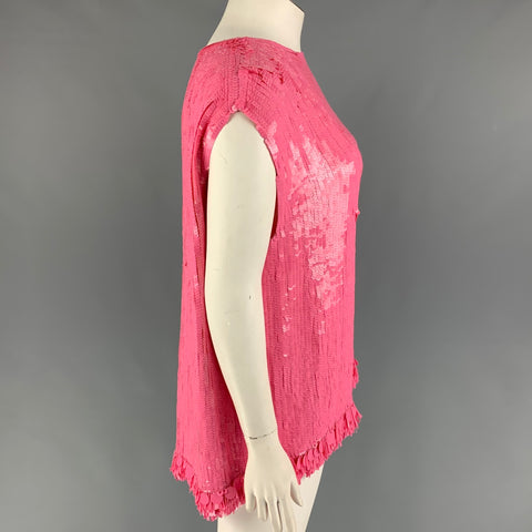 DRIES VAN NOTEN FW 21 Size 10 Pink Viscose Sequined Sleeveless Dress Top