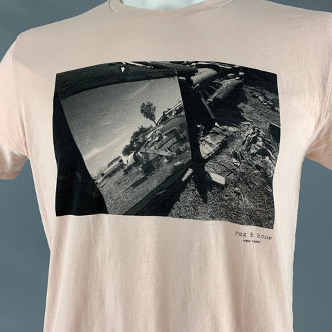 RAG & BONE Size L Pink Graphic Cotton Crew-Neck T-shirt