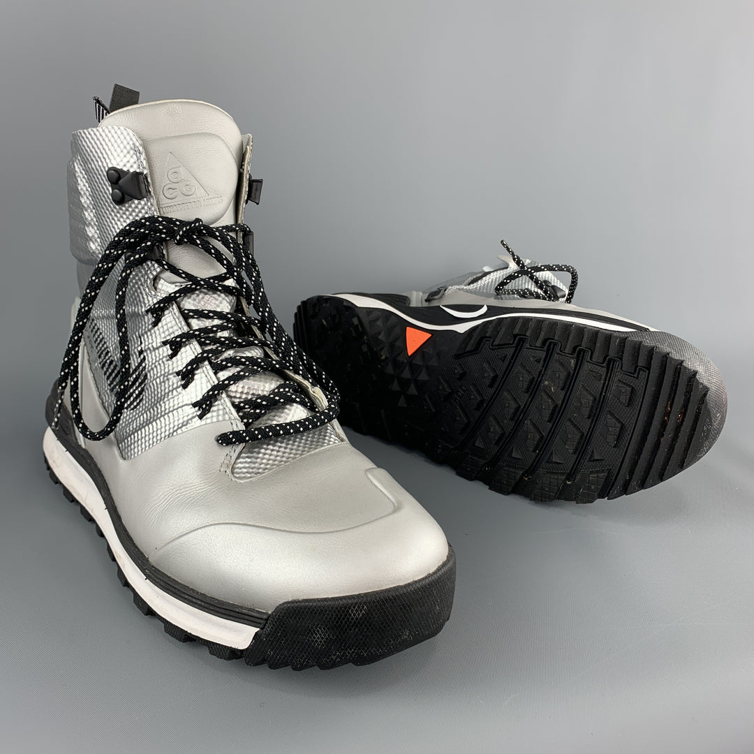NIKE Size 10 Metallic Silver Leather ACG H20 REPEL Sneaker Boots