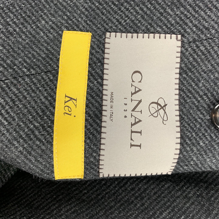 CANALI Kei Size 46 Grey & Black Diagonal Stripe Wool Notch Lapel Coat