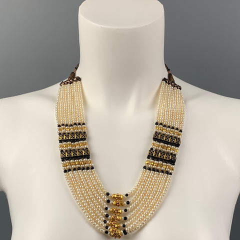VINTAGE Gold Black Fresh Water Pearl Beaded Necklace