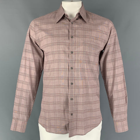 GUCCI Size L Navy Red Plaid Cotton Long Sleeve Shirt