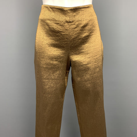 DONNA KARAN Size 6 Gold Stretch Linen / Rayon Dress Pants