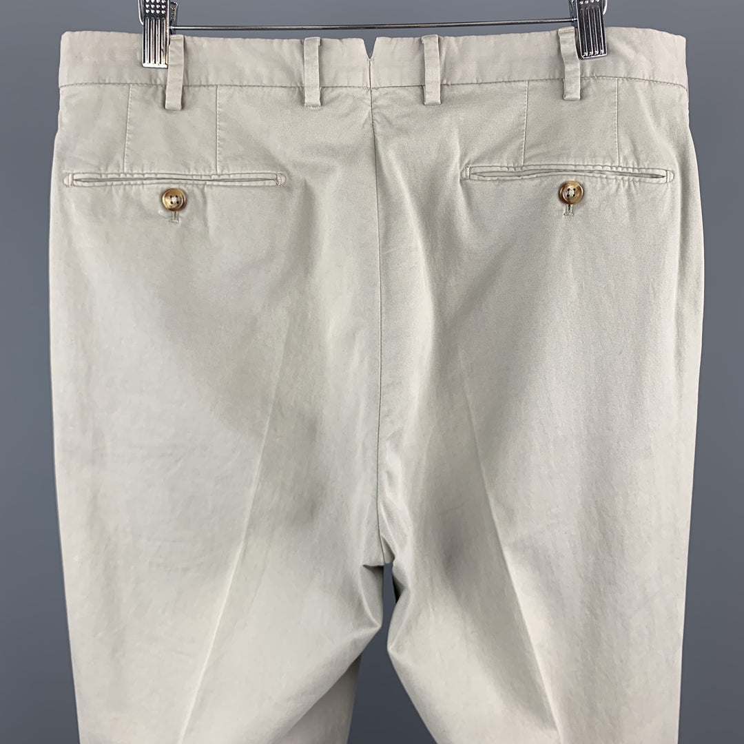 INCOTEX Size 34 x 35 Ivory Cotton Zip Fly Casual Pants