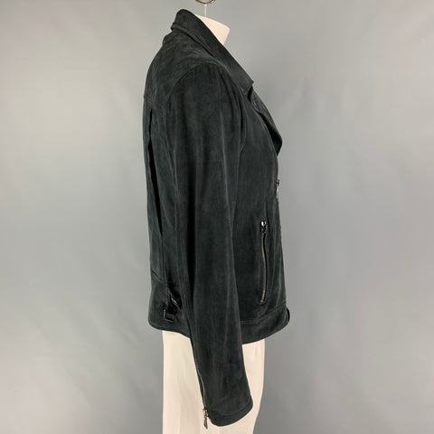 JOHN VARVATOS Size 44 Black Suede Motorcycle Jacket