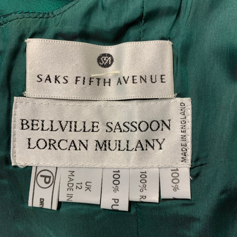 BELLVILLE SASSOON Vestido largo con mangas casquillo fruncidas de tafetán verde talla 8