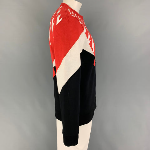 NEIL BARRETT Size L Red Black Print Viscose Blend Crew-Neck Sweater
