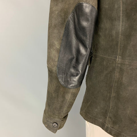 ALLSAINTS Taille L Veste superposée en cuir vieilli gris olive