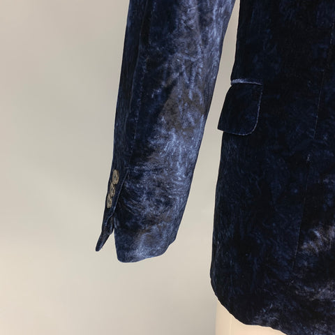 YVES SAINT LAURENT Size 38 Regular Navy Print Velvet Notch Lapel Sport Coat