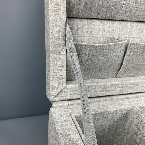 BRUNELLO CUCINELLI Grey Heather Cashmere Tie & Pocket Square Case