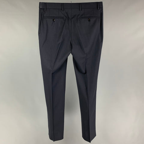 GUCCI Size 34 Navy Checkered Wool Flat Front Dress Pants