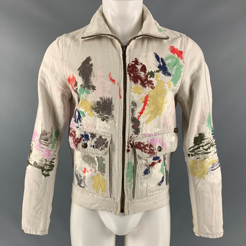 YVES SAINT LAURENT Taille 36 Veste Grise Multicolore Peinture Splatter