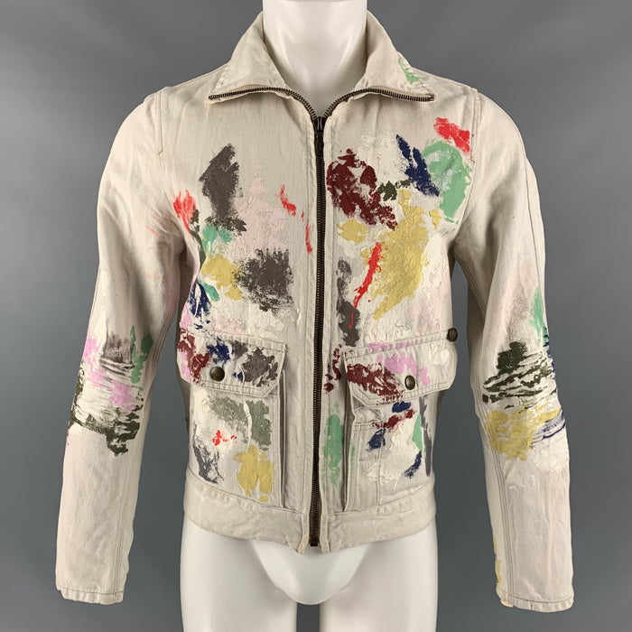 YVES SAINT LAURENT Size 36 Grey Multicolour Paint Splatter Jacket