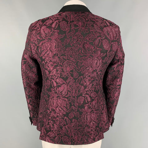 SAND Size 42 Black Burgundy Brocade Acetate Blend Shawl Collar Sport Coat