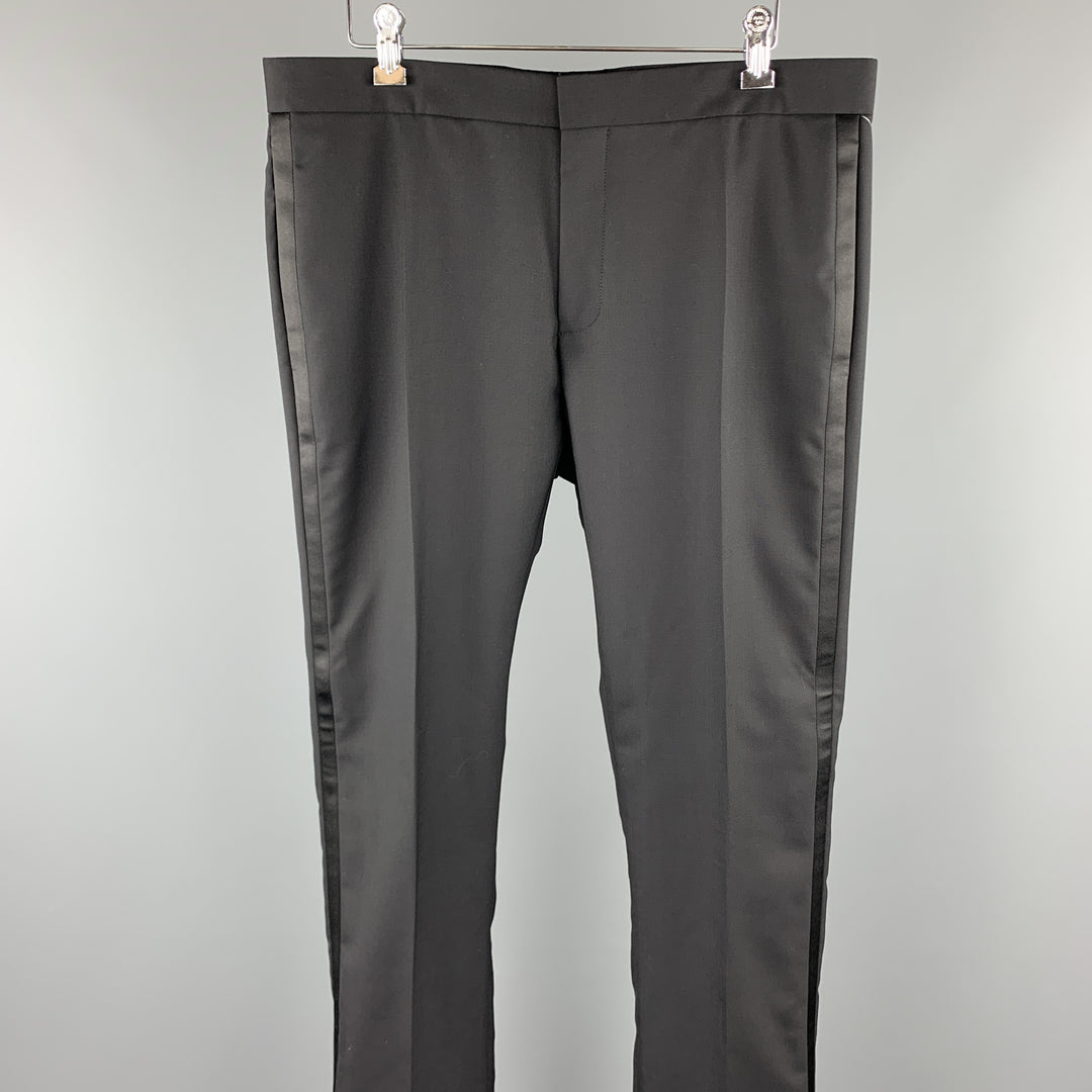 DIOR HOMME Size 34 Black Solid Wool Tuxedo Dress Pants