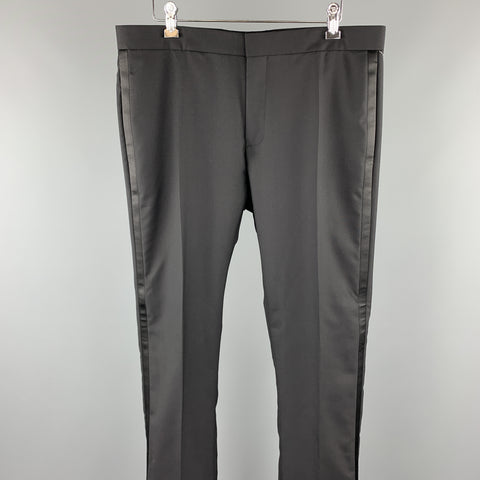 DIOR HOMME Size 34 Black Solid Wool Tuxedo Dress Pants