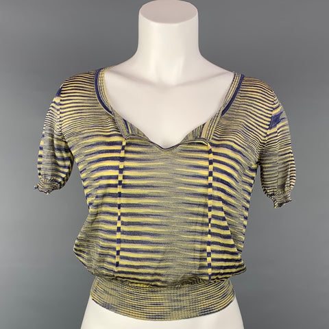 MISSONI Size 2 Blue & Yellow Viscose / Polyamide Casual Top