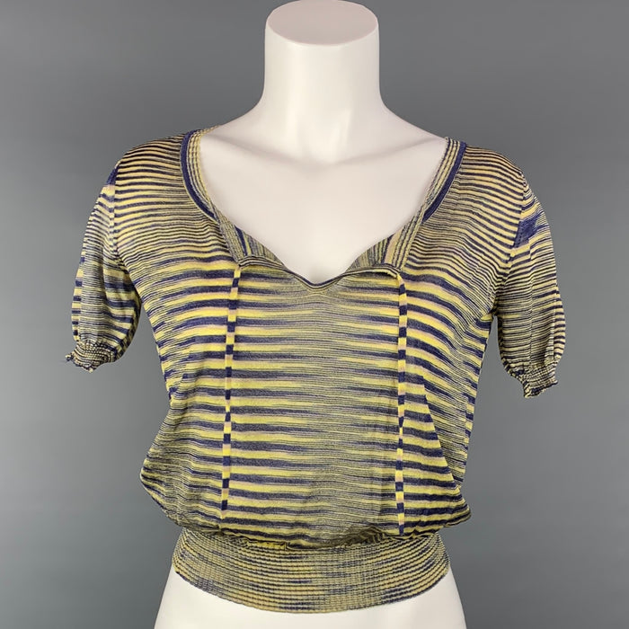 MISSONI Size 2 Blue & Yellow Viscose / Polyamide Casual Top