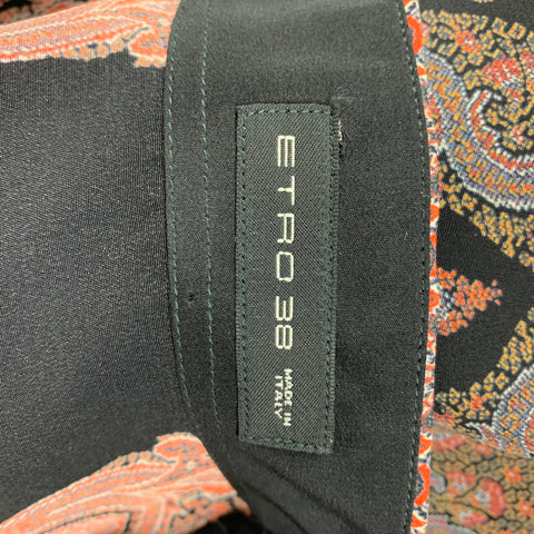 ETRO Taille 2 Orange Noir Soie Paisley Blouson Robe Top