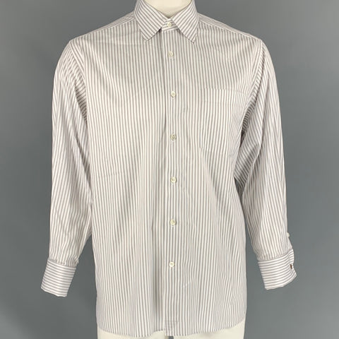 ERMENEGILDO ZEGNA Size XL White Stripe Long Sleeve Shirt