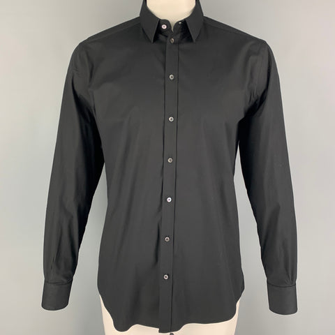 DOLCE & GABBANA Size L Black Cotton Blend Button Up Long Sleeve Shirt
