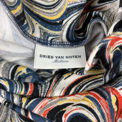 DRIES VAN NOTEN Size M Multi-Color Abstract Viscose Turtleneck Pullover