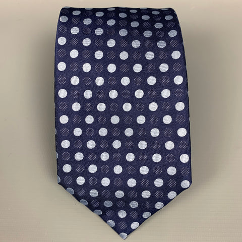 MASSIMO BIZZOCCHI Navy & Light Blue Dot Print Silk Tie
