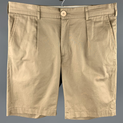 OLIVER SPENCER Size 34 Khaki Cotton Zip Fly Pleated Shorts