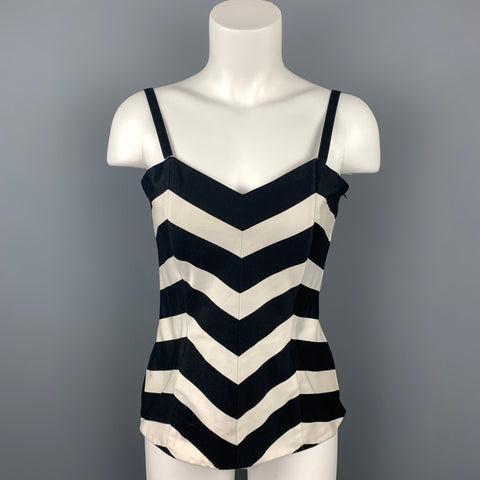 LOUIS FERAUD Taille 8 Bustier ajusté en coton Chevron noir et blanc