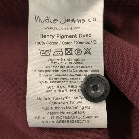 NUDIE JEANS Size L Burgundy Solid Cotton Button Down Long Sleeve Shirt