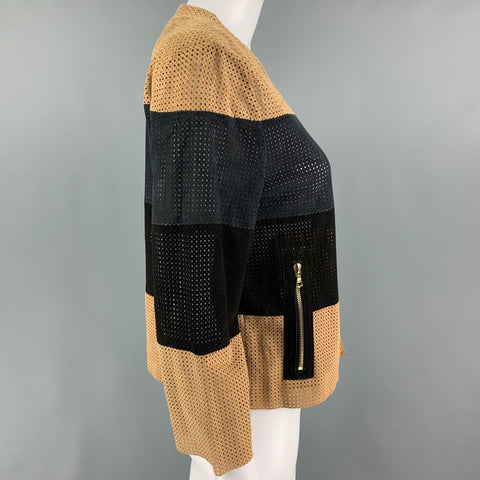 DROME Size S Camel Black Suede Perforated Hook & Eye Jacket