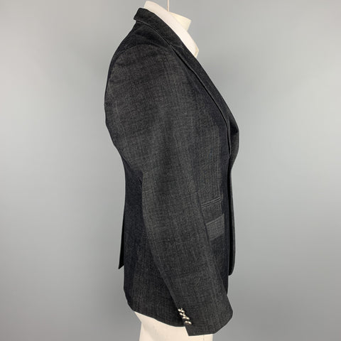 JUST CAVALLI Size 40 Black Textured Polyester Blend Peak Lapel Sport Coat
