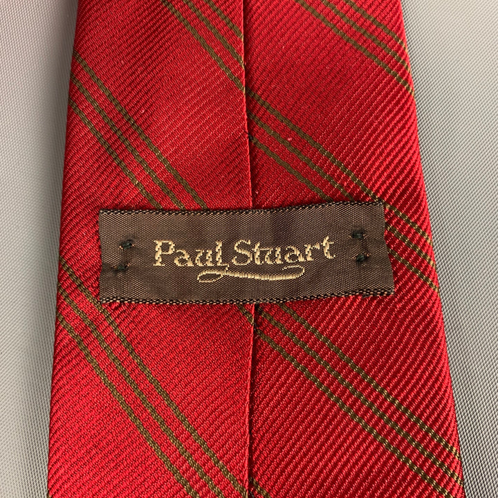 PAUL STUART Red Green Diagonal Stripe Twill Tie