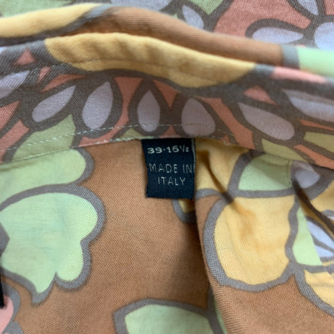 BURBERRY PRORSUM Spring 2006 Size M Brown & Orange Floral Cotton Button Down Long Sleeve Shirt