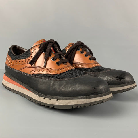 PRADA Taille 7,5 Baskets à lacets en maille beige noir