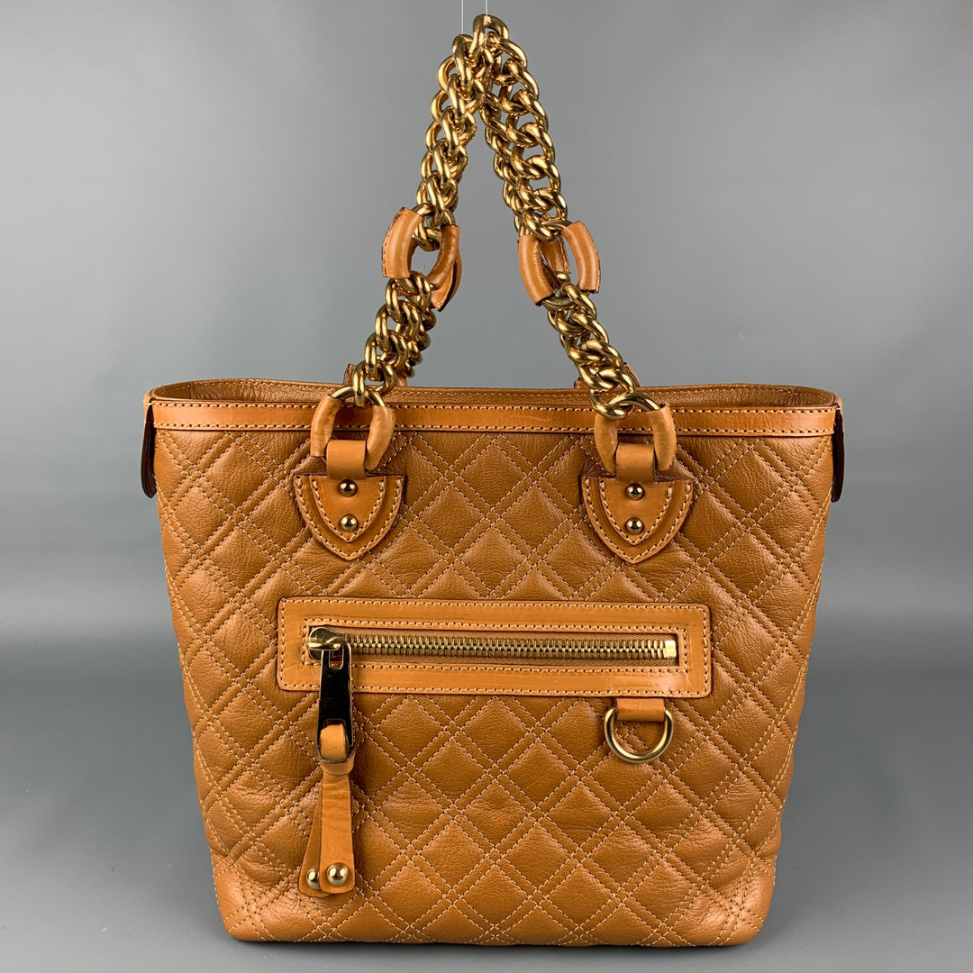 MARC JACOBS Tan Quilted Beige Leather Tote Handbag