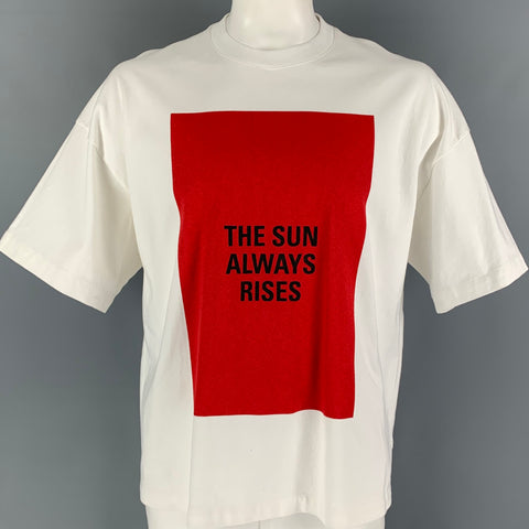 JIL SANDER Size XL White Red Color Block Cotton Short Sleeve T-shirt
