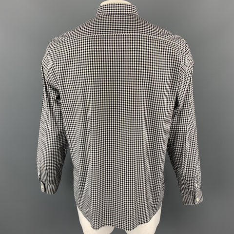 PRADA Size XL Black & White Checkered Cotton Long Sleeve Shirt